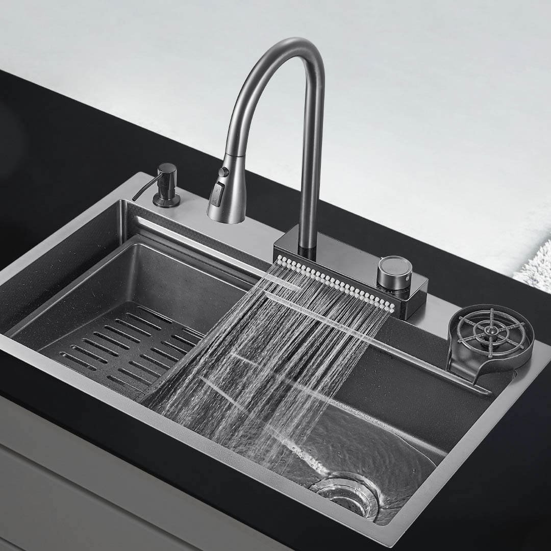 BZ9954A Fosilent New Waterfall Kitchen Sink Upgraded 304 Stainless Steel