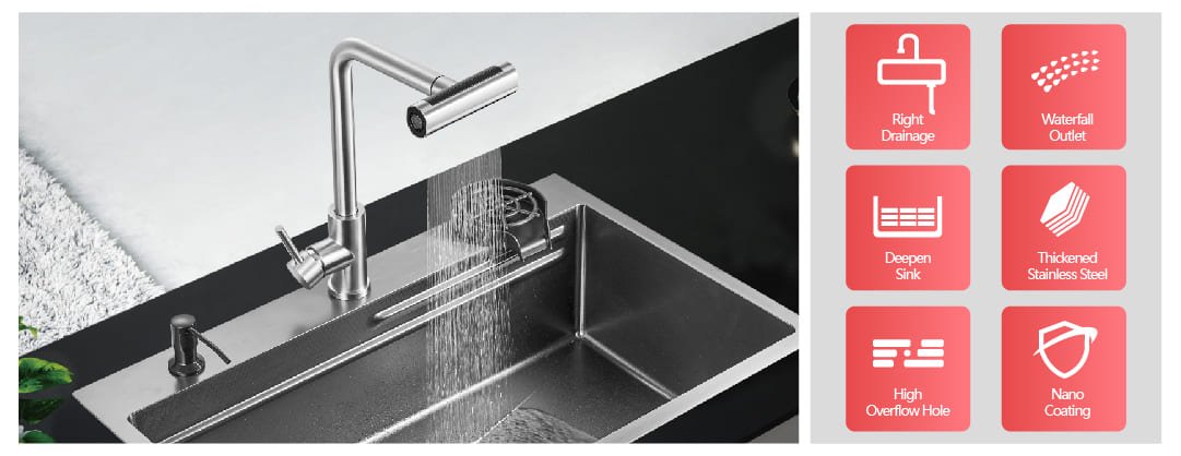 Fosilent New Lowered Prices on Stainless Steel Kitchen Sinks BZ9949 faucet waterfall