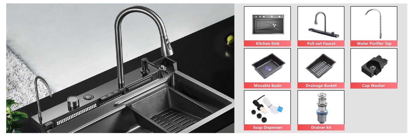 Fosilent Waterfall Kitchen Sink BZ9951 accessories fit